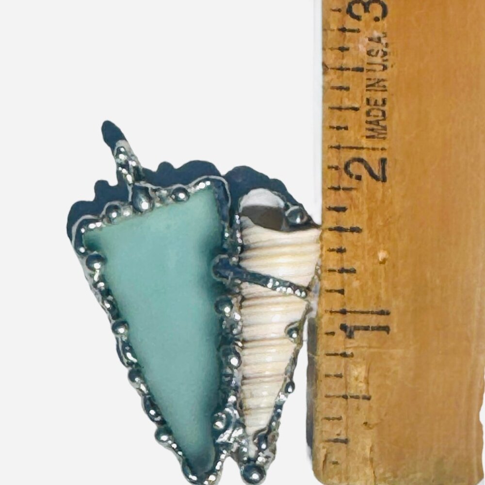 Sea Glass and Conch Pendant Encased with Intricate Artisan Boho Style Metalwork - Picture 8 of 14